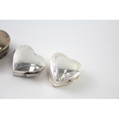 323 - 5 x Antique / Vintage .925 Sterling Silver Pill / Trinket Boxes Inc Hearts (36g)