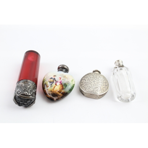 324 - 4 x Antique / Vintage .925 Sterling Silver Ladies Scent / Perfume Bottles (133g)