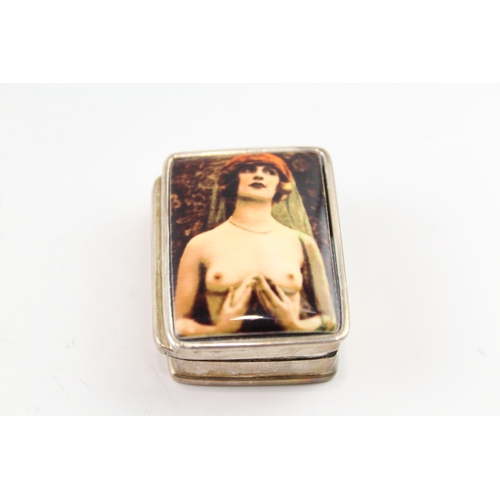 325 - 3 x Vintage .925 Sterling Silver Pill Trinket Boxes w/ Erotic Enamel Scenes 58g