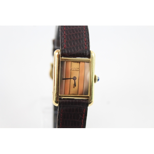 410 - Vintage Cartier .925 Silver Gold Vermeil Dress Watch Hand Wind WATCH RUNS