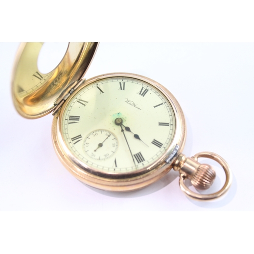 423 - Vintage Waltham Rolled Gold Half Hunter Pocket Watch Hand Wind WATCH RUNS