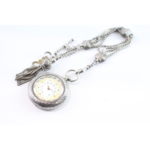 424 - Vintage 935 Silver Fob Watch w/ Silver Chain Key-Wind SPARES/REPAIRS