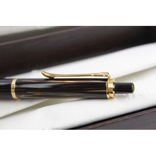 426 - Pelikan Black & Brown Ballpoint Pen / Biro WRITING Boxed w/ Gold Plate Banding