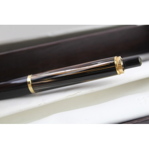 426 - Pelikan Black & Brown Ballpoint Pen / Biro WRITING Boxed w/ Gold Plate Banding