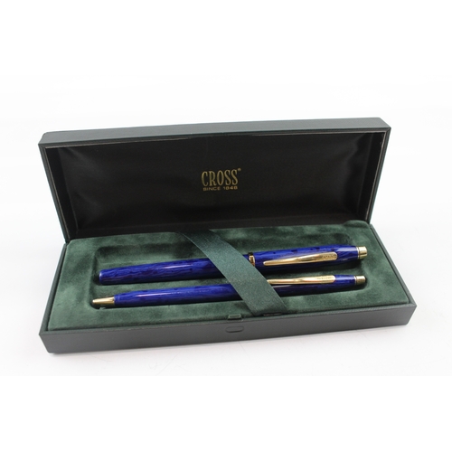 449 - Vintage Cross Century Classic Blue Lacquer Fountain Pen Set w/ 18ct Nib, Box Etc