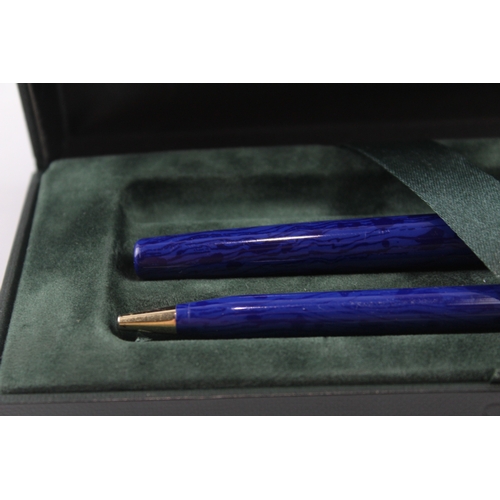 449 - Vintage Cross Century Classic Blue Lacquer Fountain Pen Set w/ 18ct Nib, Box Etc