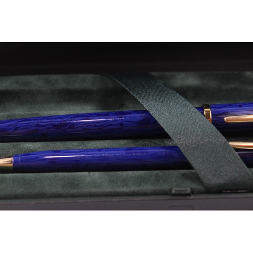 449 - Vintage Cross Century Classic Blue Lacquer Fountain Pen Set w/ 18ct Nib, Box Etc