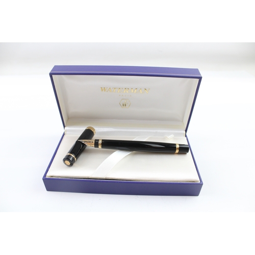 450 - Waterman Black Lacquer Fountain Pen w/ 18ct Gold Nib WRITING In Original Box