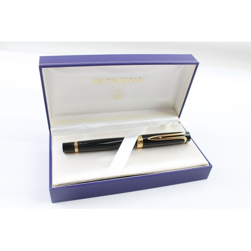 450 - Waterman Black Lacquer Fountain Pen w/ 18ct Gold Nib WRITING In Original Box