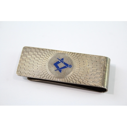 293 - Vintage Hallmarked 1995 Birmingham Sterling Silver Gents Masonic Money Clip 14g