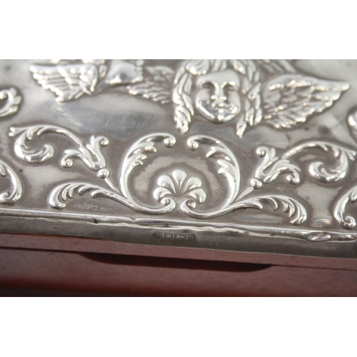 305 - Vintage 1992 Sheffield Sterling Silver Topped Cherub Jewellery Box 328g