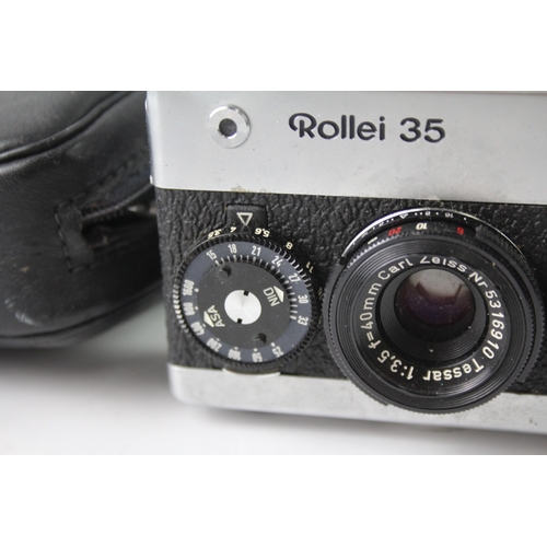 407 - Rollei 35 Compact Film Camera Working w/ Tessar 40mm F/3.5 Lens & Original Case