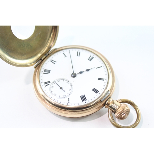 447 - Vintage Waltham Half Hunter Rolled Gold Pocket Watch Hand-Wind WATCH RUNS