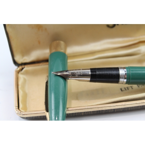 453 - Vintage Sheaffer Snorkel Green Fountain Pen w/ Steel Nib WRITING Boxed