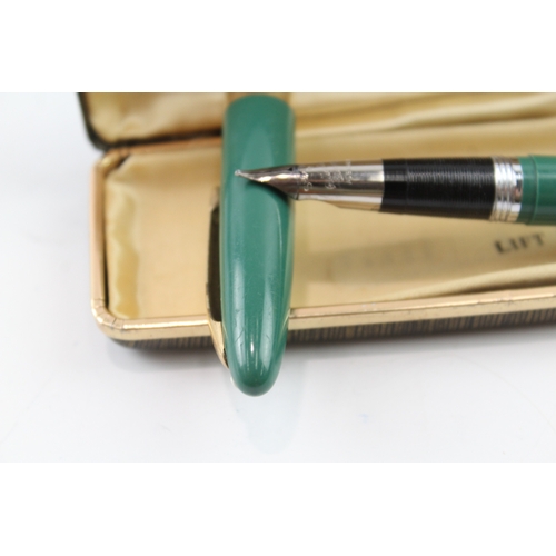 453 - Vintage Sheaffer Snorkel Green Fountain Pen w/ Steel Nib WRITING Boxed