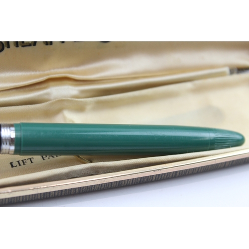 453 - Vintage Sheaffer Snorkel Green Fountain Pen w/ Steel Nib WRITING Boxed