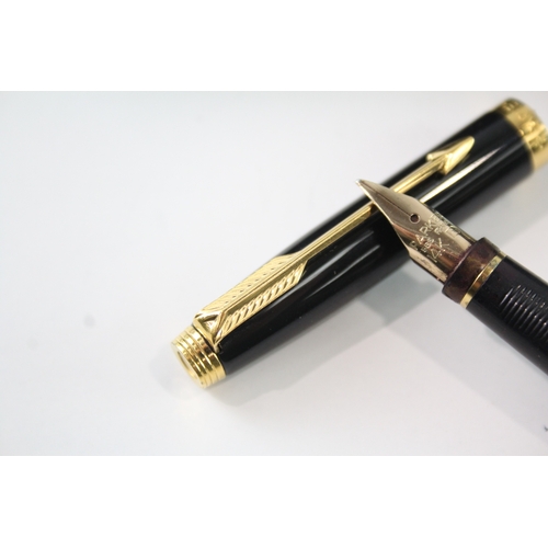 461 - Vintage Parker 75 Black Lacquer Fountain Pen w/ 14ct Gold Nib WRITING Boxed