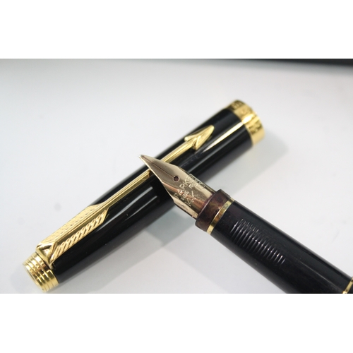 461 - Vintage Parker 75 Black Lacquer Fountain Pen w/ 14ct Gold Nib WRITING Boxed