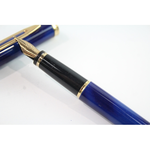 466 - Vintage Waterman Cotele Navy Lacquer Fountain Pen w/ 18ct Gold Nib WRITING