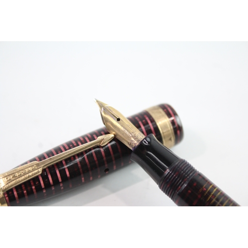 467 - Vintage Parker Vaccumatic Burgundy Fountain Pen w/ 14ct Gold Nib WRITING