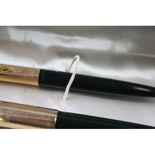 473 - Vintage Parker 51 Deep Green Fountain Pen w/ 14ct Gold Nib, Pencil, Original Box