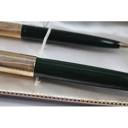 473 - Vintage Parker 51 Deep Green Fountain Pen w/ 14ct Gold Nib, Pencil, Original Box