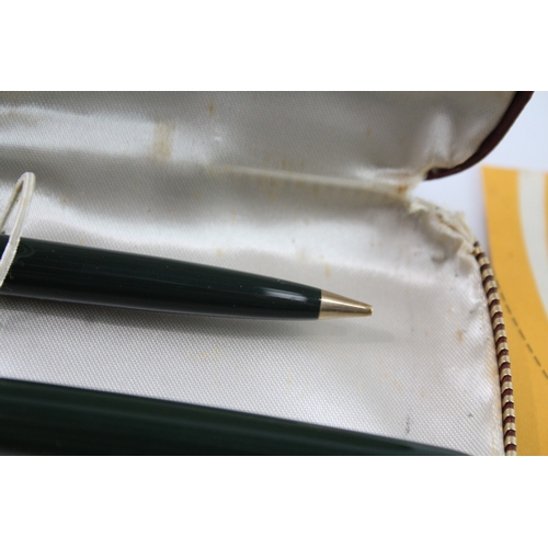 473 - Vintage Parker 51 Deep Green Fountain Pen w/ 14ct Gold Nib, Pencil, Original Box