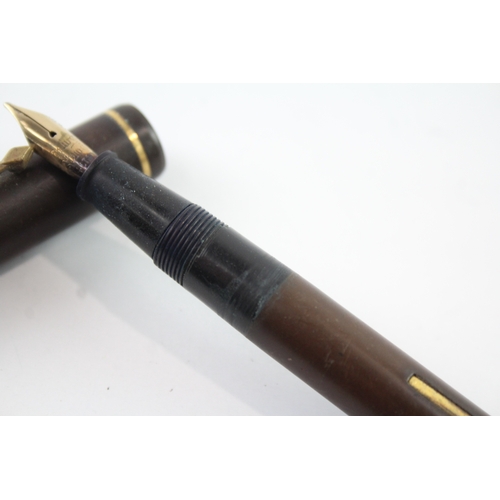 482 - Vintage Conway Stewart 286 Brown Cased Fountain Pen w/ 14ct Gold Nib WRITING