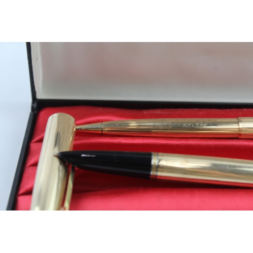 487 - Vintage Parker 51 Gold Plated Fountain Pen w 14ct Gold Nib WRITING Boxed