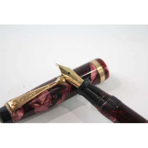 489 - Vintage Parker Televisor Burgundy Fountain Pen w/ 14ct Gold Nib WRITING