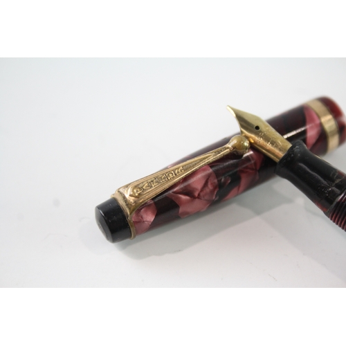 489 - Vintage Parker Televisor Burgundy Fountain Pen w/ 14ct Gold Nib WRITING