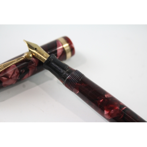 489 - Vintage Parker Televisor Burgundy Fountain Pen w/ 14ct Gold Nib WRITING