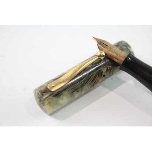 494 - Vintage Waterman Ideal Green Marble Effect Fountain Pen w/ 14ct Gold Nib WRITING