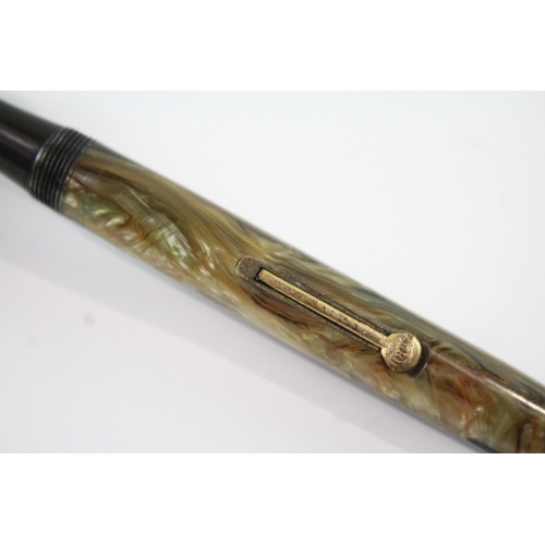 494 - Vintage Waterman Ideal Green Marble Effect Fountain Pen w/ 14ct Gold Nib WRITING