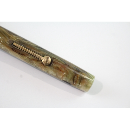 494 - Vintage Waterman Ideal Green Marble Effect Fountain Pen w/ 14ct Gold Nib WRITING