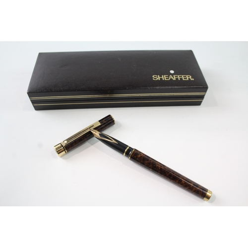 499 - Vintage Sheaffer Targa Brown Lacquer Fountain Pen 14ct Nib WRITING Boxed