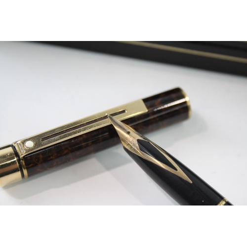 499 - Vintage Sheaffer Targa Brown Lacquer Fountain Pen 14ct Nib WRITING Boxed