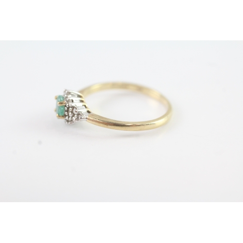 111 - 9ct gold diamond and emerald cluster ring (2g) Size N 1/2