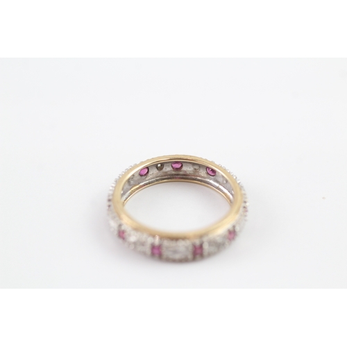 115 - 9ct gold diamond & ruby full eternity ring (2.7g) Size M