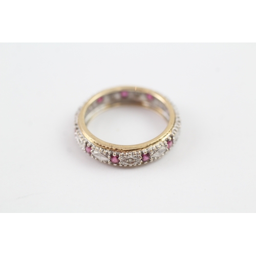 115 - 9ct gold diamond & ruby full eternity ring (2.7g) Size M