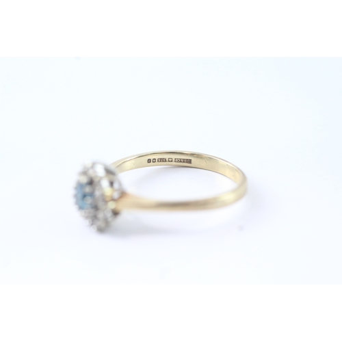 118 - 9ct gold diamond halo & blue gemstone dress ring (2.4g) Size N 1/2