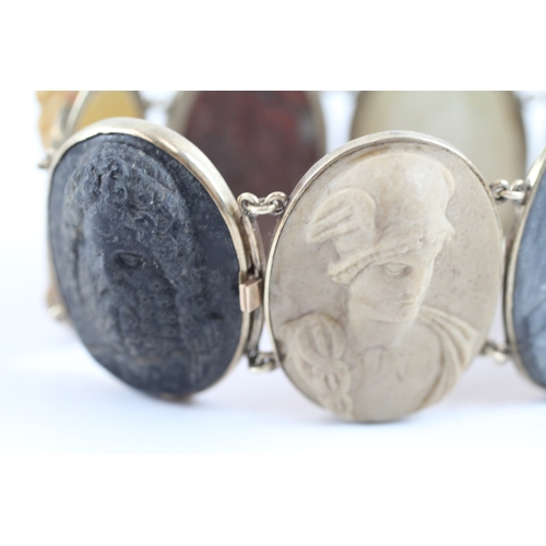 12 - 9ct gold Victorian lava stone cameo Greek pantheon bracelet (70.7g)