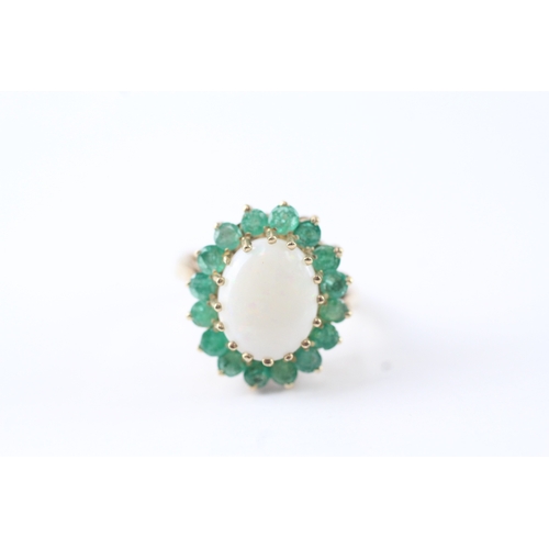 126 - 18ct gold opal & emerald cluster cocktail ring (3.8g) Size J