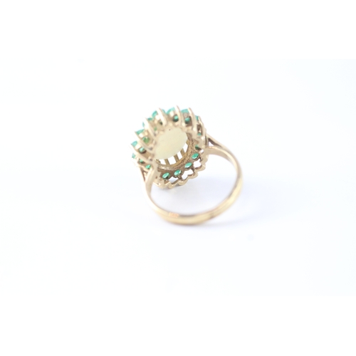 126 - 18ct gold opal & emerald cluster cocktail ring (3.8g) Size J