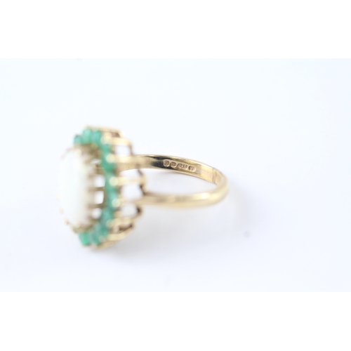 126 - 18ct gold opal & emerald cluster cocktail ring (3.8g) Size J