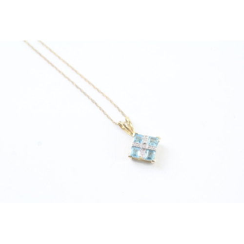 127 - 9ct gold blue gemstone and diamond set pendant necklace (1.5g)