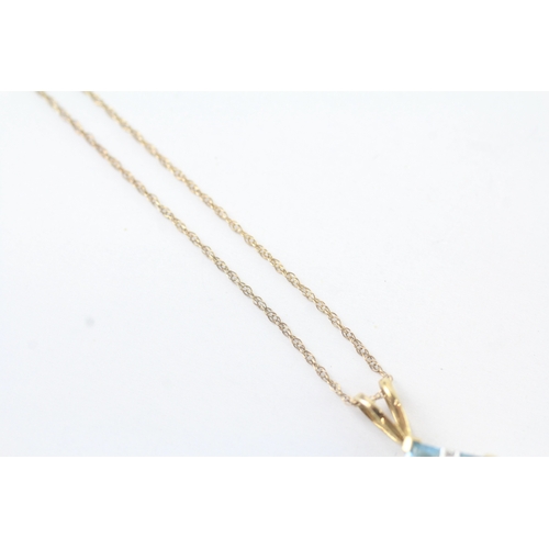 127 - 9ct gold blue gemstone and diamond set pendant necklace (1.5g)