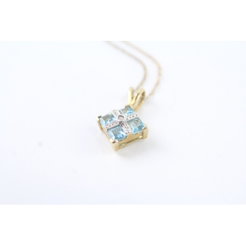 127 - 9ct gold blue gemstone and diamond set pendant necklace (1.5g)