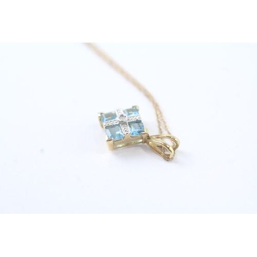 127 - 9ct gold blue gemstone and diamond set pendant necklace (1.5g)