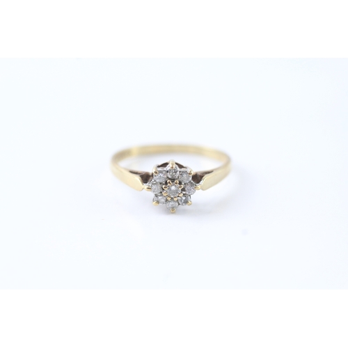 133 - 9ct gold diamond cluster dress ring (1.8g) Size O 1/2